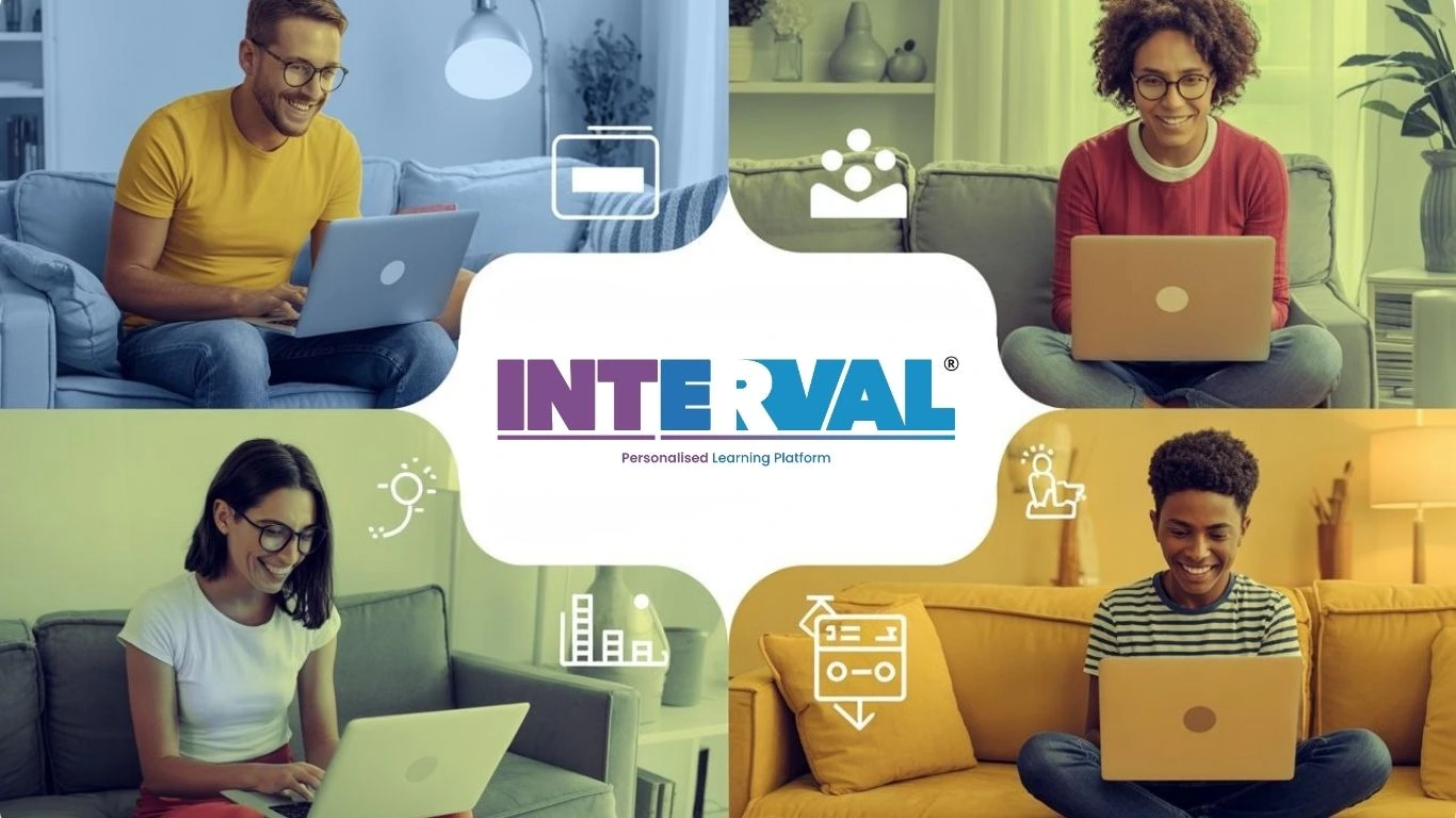 Students learning online with Interval platform highlighting the advantage of learning German for career and study.